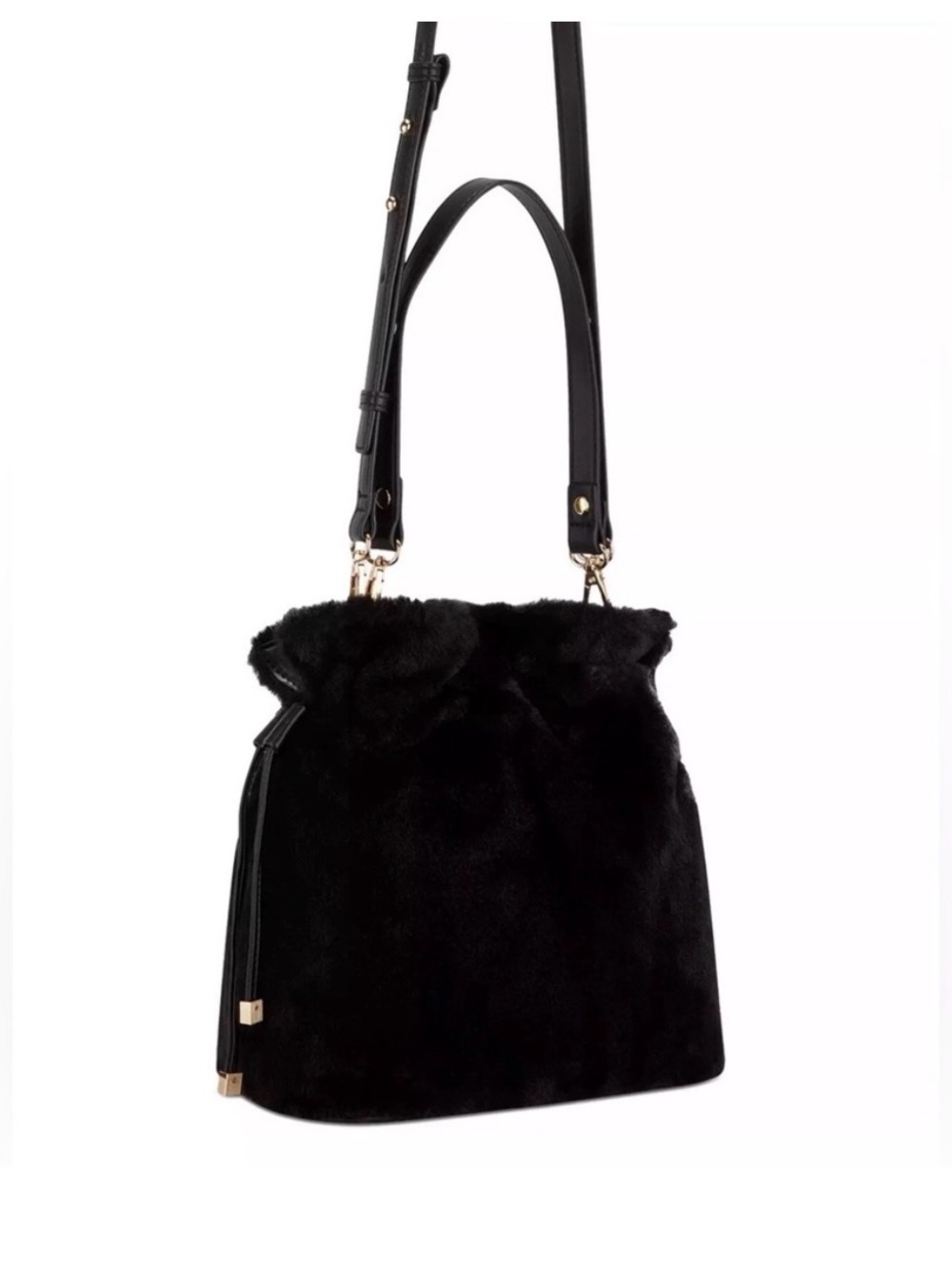 INC International Concepts Binxee Faux Fur Bucket Bag Black Crossbody Purse